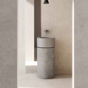 Lavabo in ceramica ø40 cm con mobile effetto cemento freestanding Collezione Core Galassia
