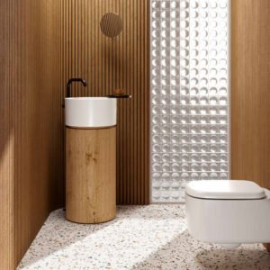 Lavabo in ceramica ø40 cm con mobile in rovere freestanding Collezione Core Galassia