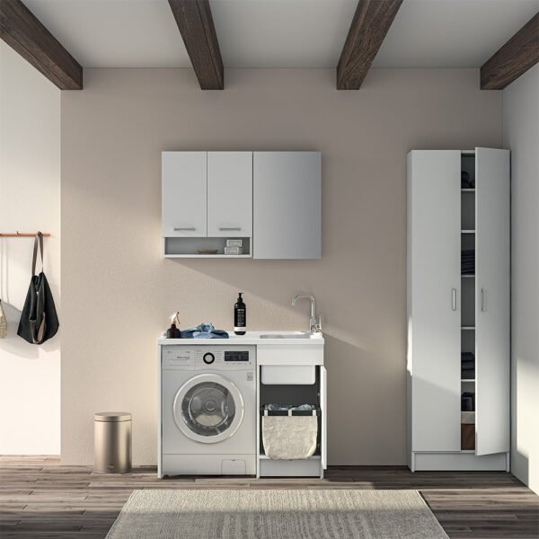Pensile con specchio e ripiani interni Colavene in ambientazione arredo lavanderia – Tuttidea