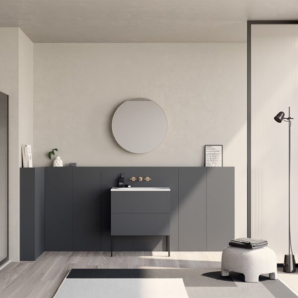 Lavabo in ceramica 100x48 cm con foro rubinetteria e struttura con mobile 2 cassetti Collezione 20.26 Colavene