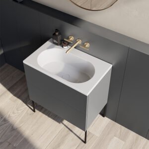 Lavabo in ceramica 80×48 cm con foro rubinetteria e struttura con mobile 2 cassetti Collezione 20.26 Colavene