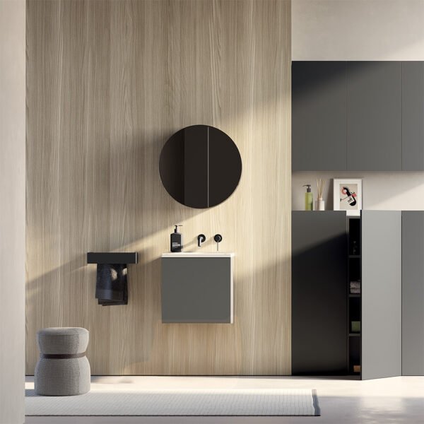 Lavabo in ceramica 48x48 cm con foro rubinetteria e mobile sospeso con cassetto Collezione 20.26 Colavene
