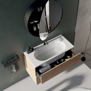 Lavabo in ceramica 80×48 cm con foro rubinetteria e mobile 2 cassetti Collezione 20.26 Colavene