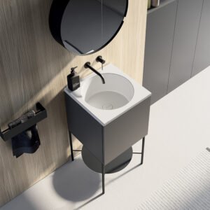 Lavabo in ceramica 48×48 cm con foro rubinetteria con struttura e mobile con cassetto Collezione 20.26 Colavene