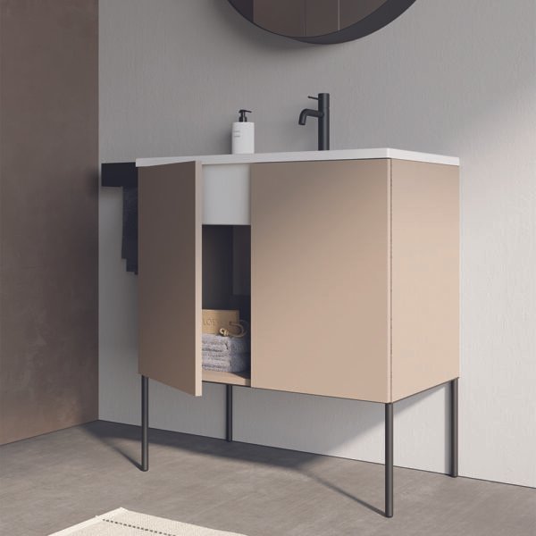 Lavabo in ceramica 100x48 cm con foro rubinetteria struttura e mobile 2 ante Collezione 20.26 Colavene