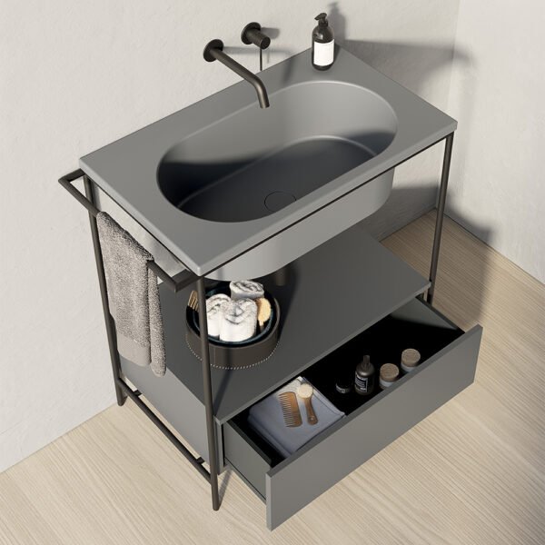 Mobile bagno a terra 80 cm con cassetto e lavabo in ceramica Collezione 20.26 Colavene vista prodotto – Tuttidea