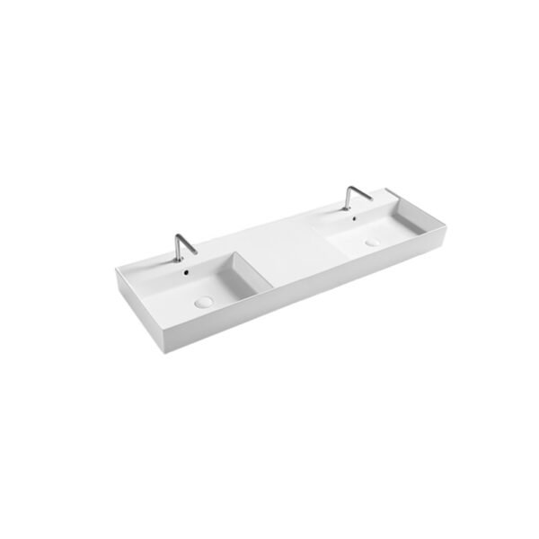 Lavabo d’appoggio o sospeso in ceramica 161x46xH15 cm Square doppia vasca AXA Ceramica per arredo bagno – Tuttidea
