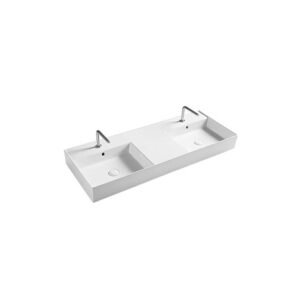 Lavabo d’appoggio o sospeso in ceramica Collezione Square Doppia Vasca 121×46 cm Axa Ceramica