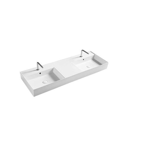 Lavabo d'appoggio o sospeso in ceramica Collezione Square Doppia Vasca 141x46 cm Axa Ceramica