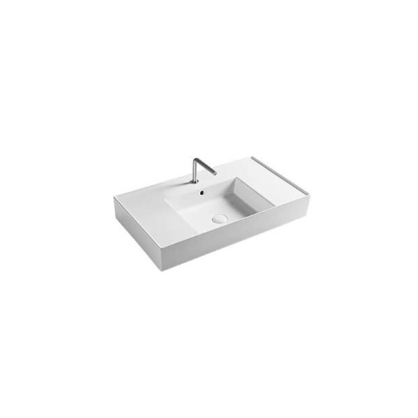 Lavabo d'appoggio o sospeso in ceramica Collezione Square Vasca Centrale 81x46 cm Axa Ceramica