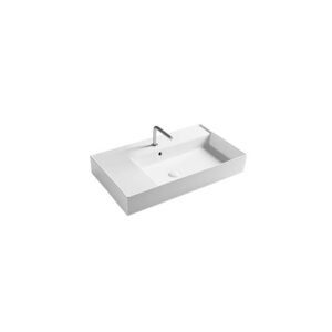 Lavabo d’appoggio o sospeso in ceramica Collezione Square Vasca Destra 81×46 cm Axa Ceramica