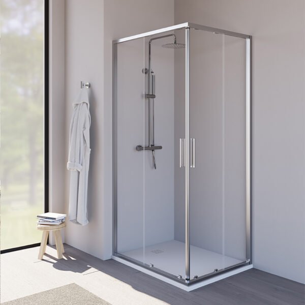 Box doccia angolare con doppia anta scorrevole, profilo cromo e vetro trasparente 6 mm Slim Tamanaco per arredo bagno – Tuttidea