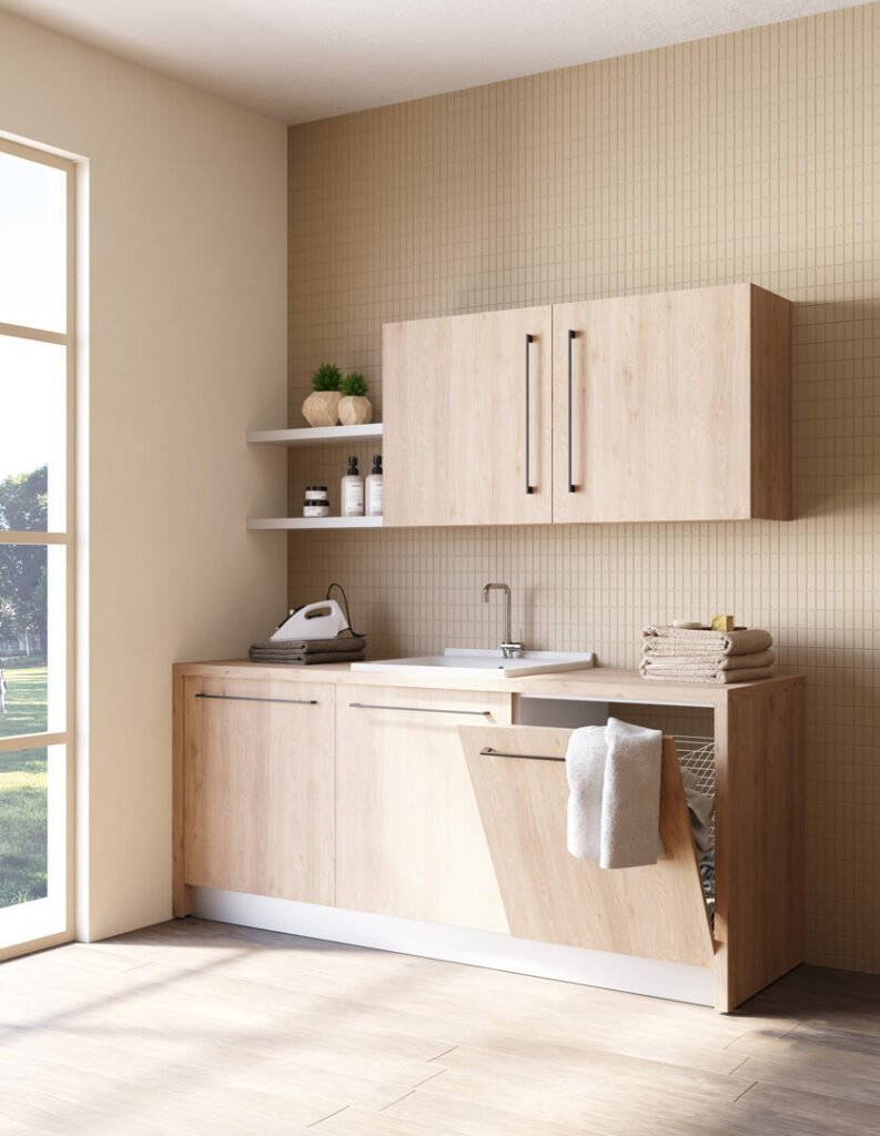 Mobile lavanderia con lavabo in ceramica e cesto portabiancheria Smartop 4 Colavene Mobile lavanderia con lavabo in ceramica, pensili e cesto portabiancheria Smartop 4 Colavene - Tuttidea