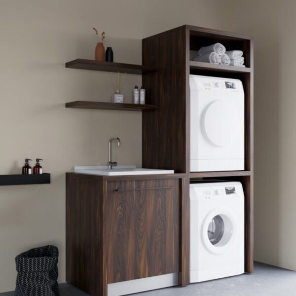 Mobile lavatoio lavanderia con lavabo in ceramica e colonna porta asciugatrice e lavatrice Smart Top 1 Colavene