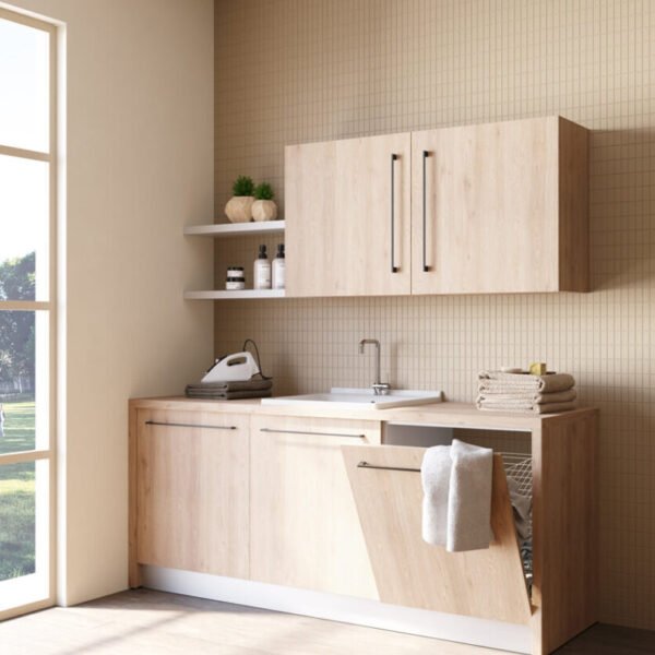 Mobile lavanderia con lavabo in ceramica e cesto portabiancheria Smartop 4 Colavene