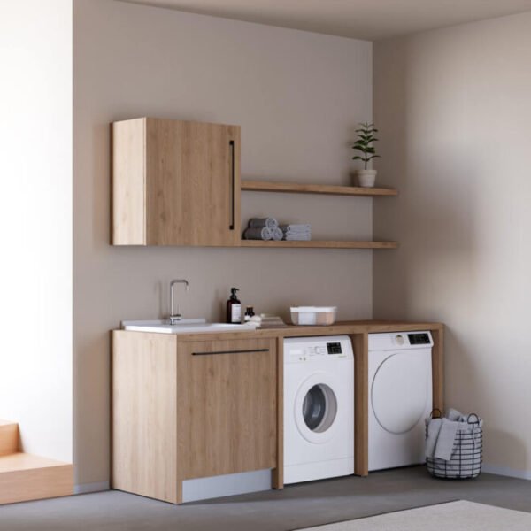 Mobile lavatoio lavanderia con lavabo in ceramica e inserimento asciugatrice e lavatrice Smartop 2 Colavene