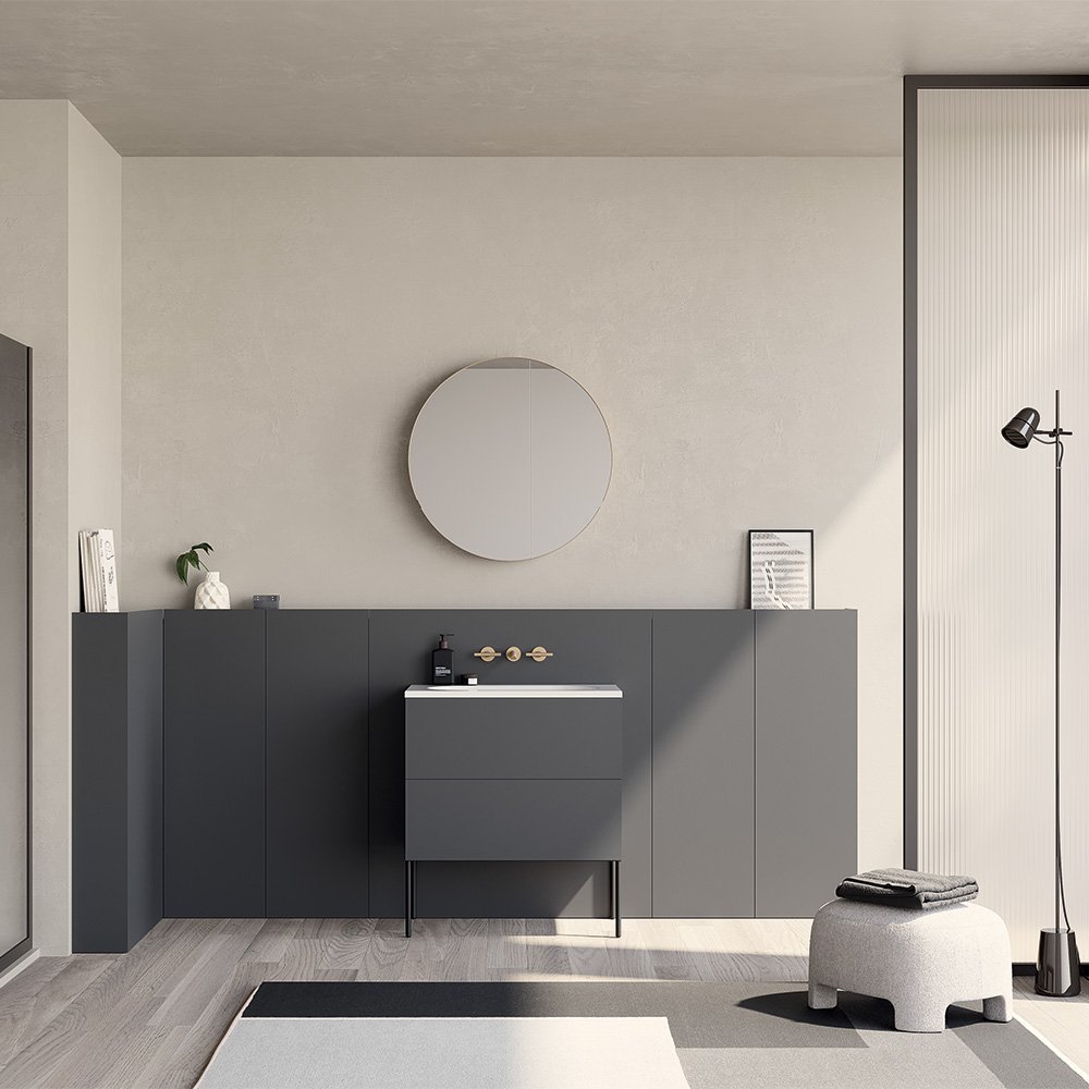 Collezione 20.26 Colavene per un bagno dal design contemporaneo Collezione 20.26 Colavene: mobile bagno con due cassetti e lavabo in ceramica ambientato